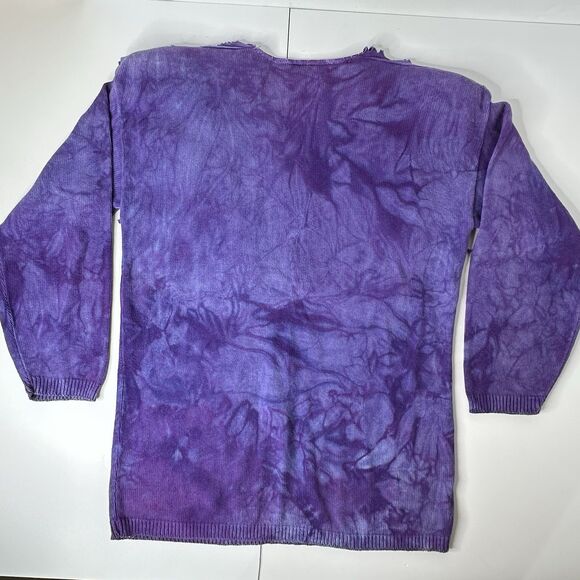 Vtg Art Express Purple Tie Dye Knit Sweater One Size Fringe 80s Statement USA - Picture 7 of 13